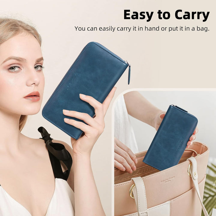 VISOUL Premium Brieftasche Echtleder/Italienisches Leder mit RFID-Schutz, XL Geldbörse für Herren Bl