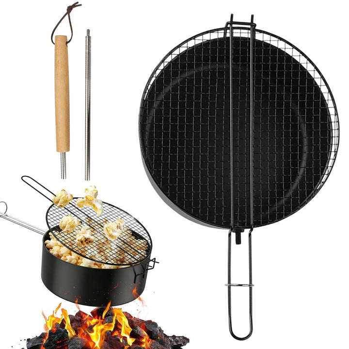 Popcornpfanne Popcorn Maker Lagerfeuer aus Karbonstahl Antihaft Outdoor Popcorn-Pfanne mit Langem Gr
