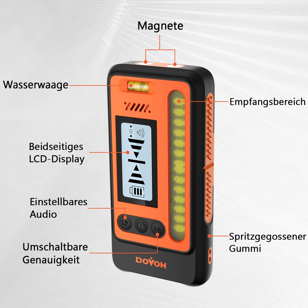 Hochpräziser Laserempfänger,Kreuzlinienlaser Empfänger mit doppelter LCD-Anzeige bis zu 197ft, kompa