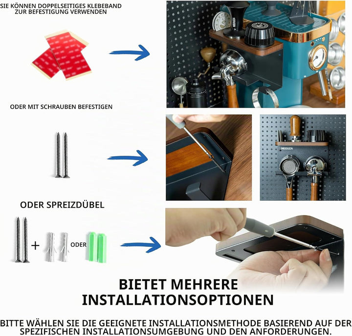 NEOUZA Espressozubehör-Halter, wandmontierter Organizer für Kaffeestampfer, Verteiler, Siebträger, P