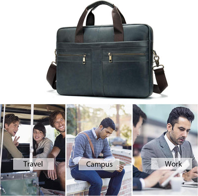 FANDARE Herren Laptop-Aktentaschen Leder Handtasche Business Umhängetasche Wasserdicht Crossbody Mes