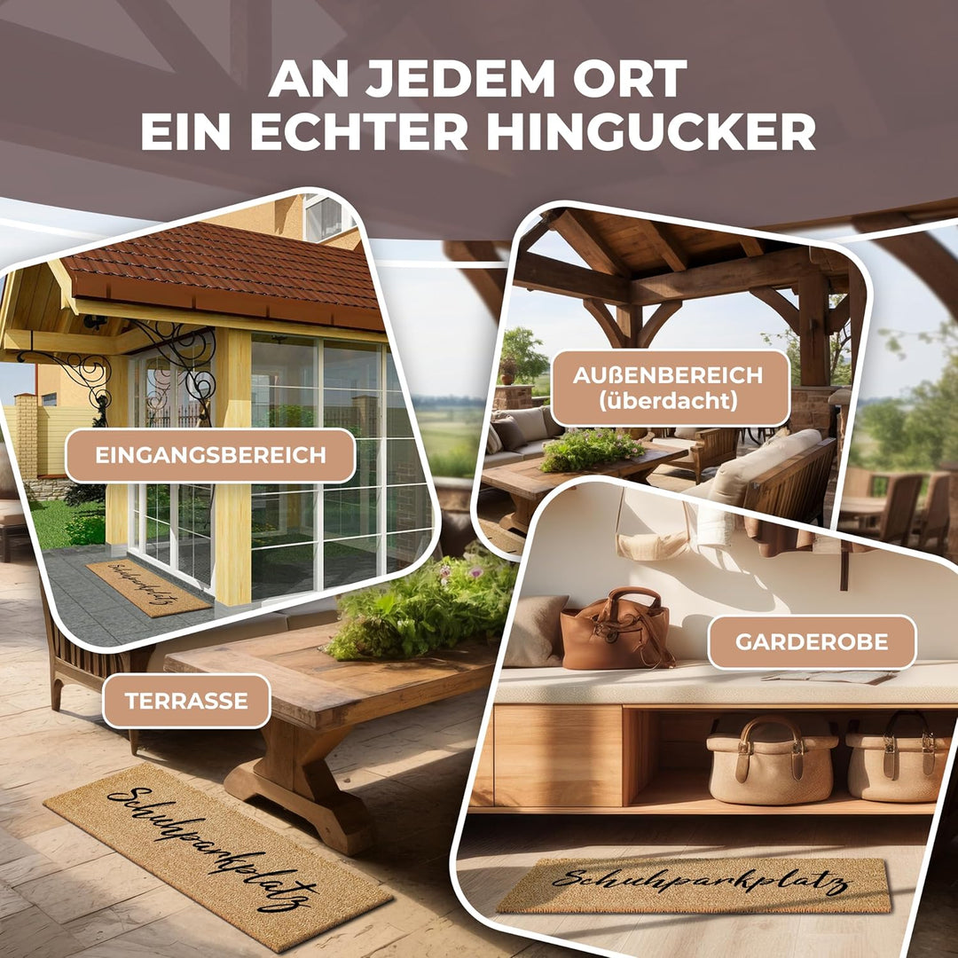 ElbFuchs® Schuhparkplatz Kokos Fussmatte 100x35cm | Rutsch- und wetterfeste Schuhmatte Abtropfmatte