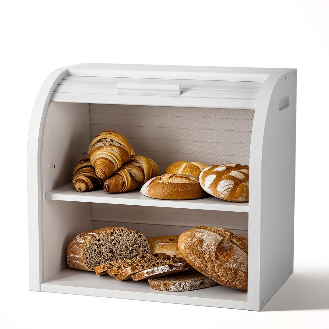 G.a HOMEFAVOR Bambus Brotkasten 2 Etagen Brotbehälter Roll-Top-Brotaufbewahrung mit herausnehmbarer