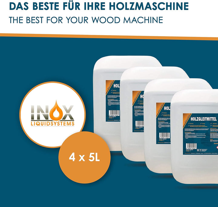 INOX® 4 x 5L Holzgleitmittel silikonfrei - Holz Gleitmittel zur Holzbearbeitung auf Hobelmaschine, F