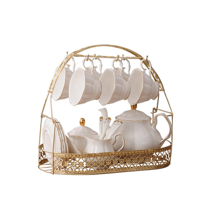 ufengke 15 Stück Einfache Englische Keramik Tee-Sets Weiss,Teekanne, Bone China Tassen &Passenden Lö