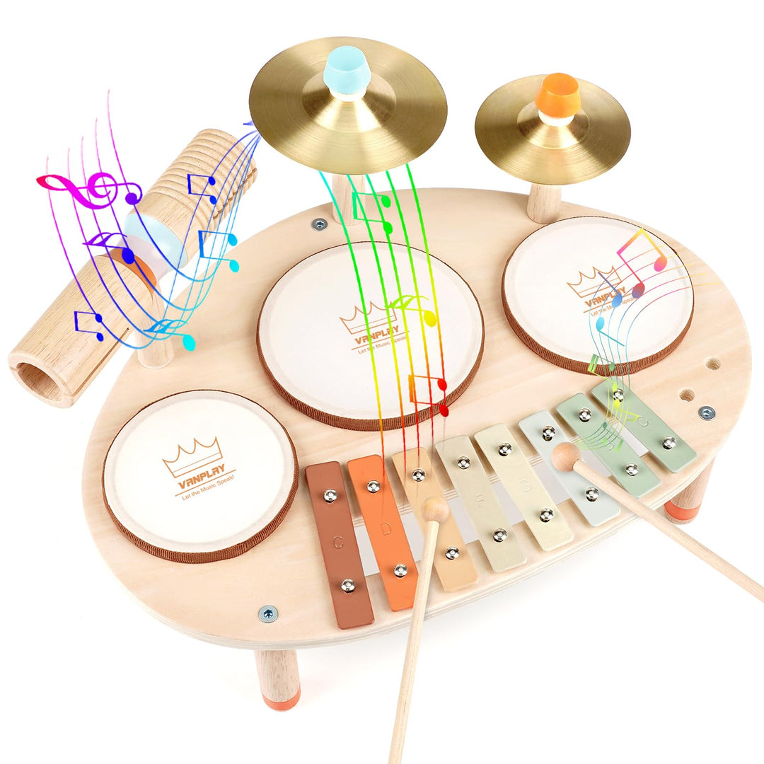 Holzspielzeug Schlagzeug Kinder Trommel Xylophon Musikinstrumente Kinder Spielzeug ab 3 4 5 Jahre Ju