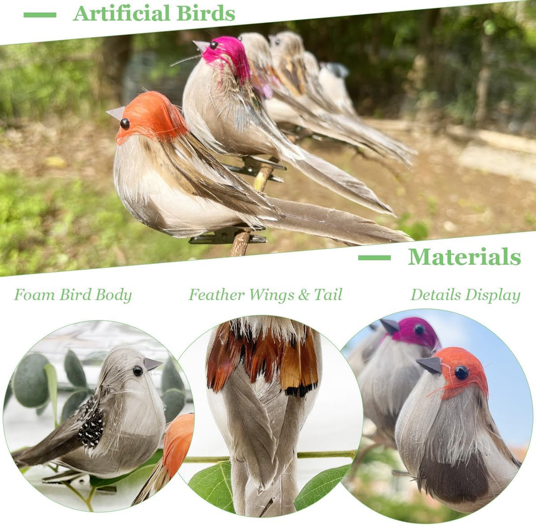 lwingflyer 12 Stück Künstliche Vögel Naturgetreu Deko Spatz Weihnachten Deko Vogel mit Clip für Gart