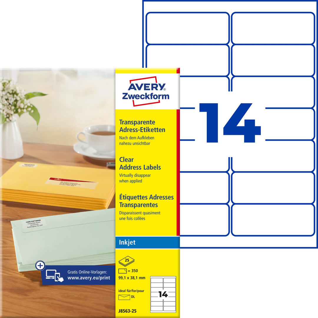 AVERY Zweckform J8563-25 Adressetiketten/Adressaufkleber (350 Etiketten, 99,1x38,1mm auf A4, bedruck