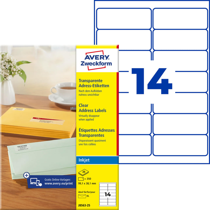 AVERY Zweckform J8563-25 Adressetiketten/Adressaufkleber (350 Etiketten, 99,1x38,1mm auf A4, bedruck