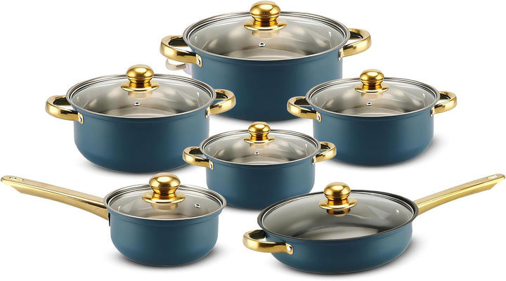 Retoo Topf und Pfannenset Induktion 12-teilig Kochtopf Set mit Glasdeckel, Topfset mit Kühlbleibende