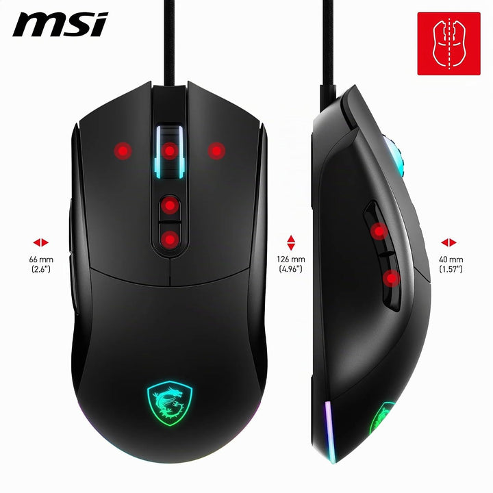 MSI Forge GM320 Gaming-Maus – 12800 DPI optischer Sensor, symmetrisch, über 20 Millionen Klicks, 7 T