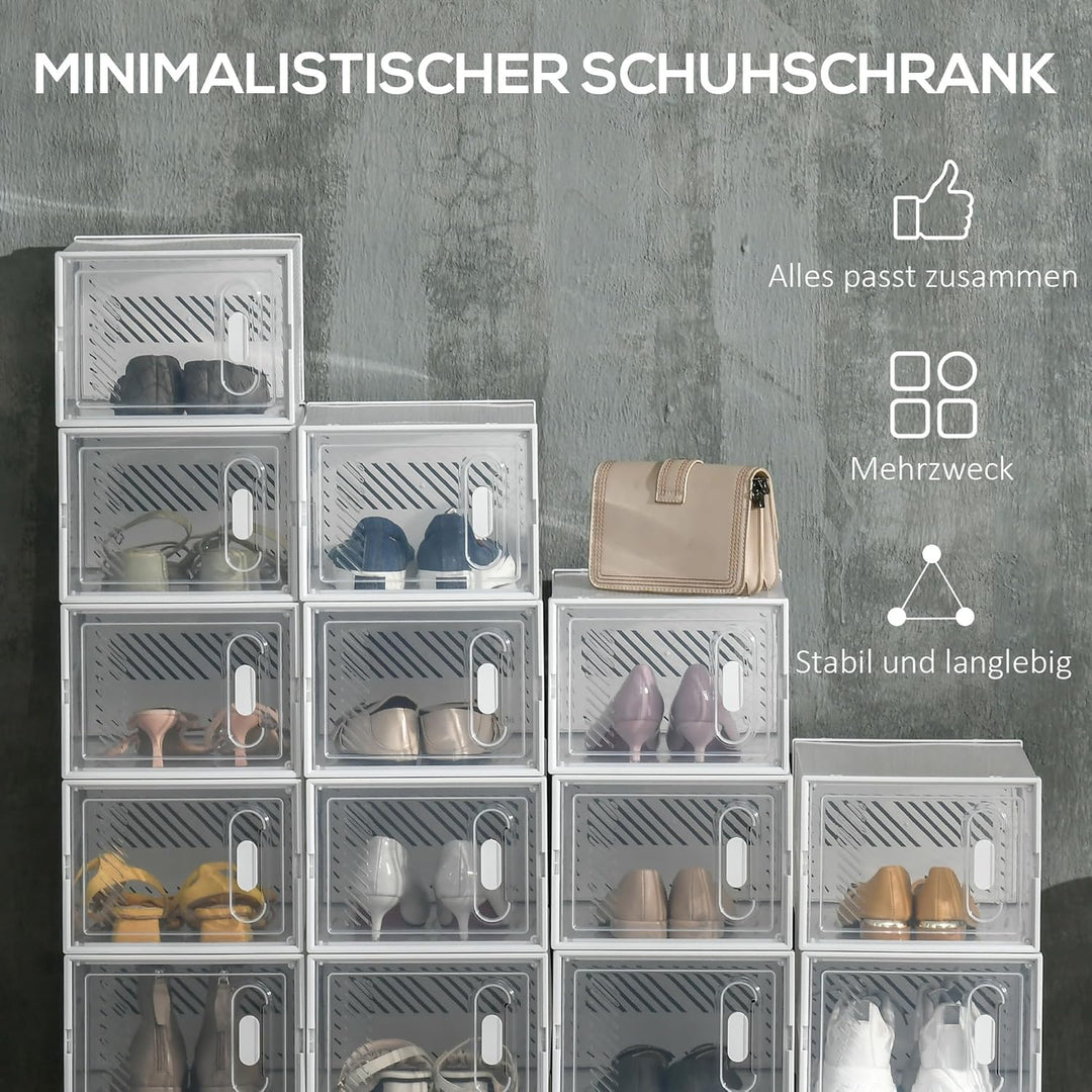 HOMCOM Schuhboxen stapelbar 18 Stück Schuhkarton mit Lüftungsöffnungen Schuhaufbewahrung Schuhablage