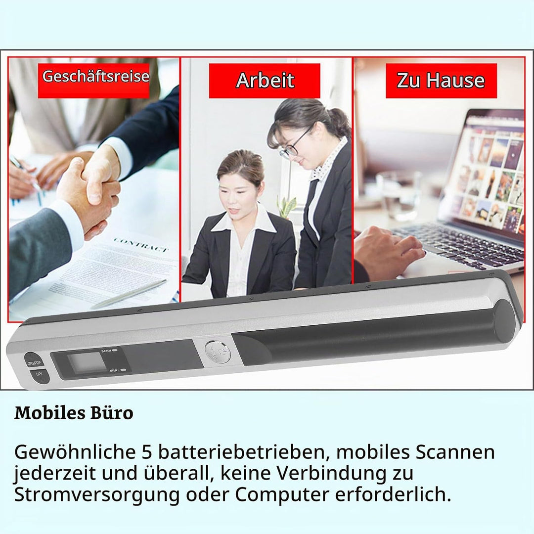 Tragbarer Scanner, Kabelloser Mobiler Dokumentenscanner, Handfotoscanner mit USB-Kabel, Visitenkarte