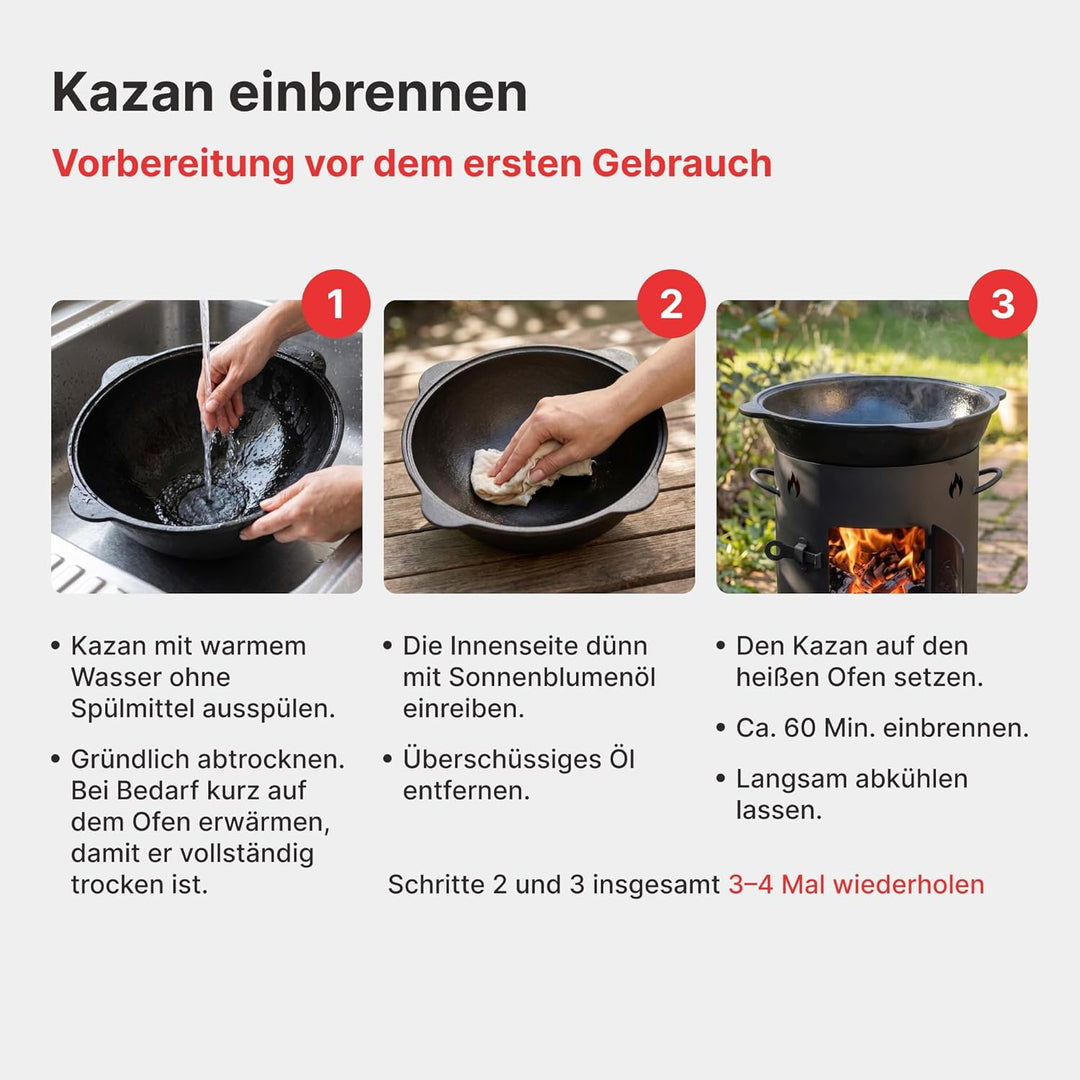 Ø49cm Uchag 2mm stahl mit Abzugsrohr Utschak Feuerstelle Utschag Campingofen 22L Kazan WOK Kasan (Ru