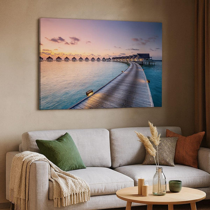 Bilder auf Leinwand 100x70cm Leinwandbild mit Rahmen Malediven Meer Gross Wanddeko Bild Schlafzimmer