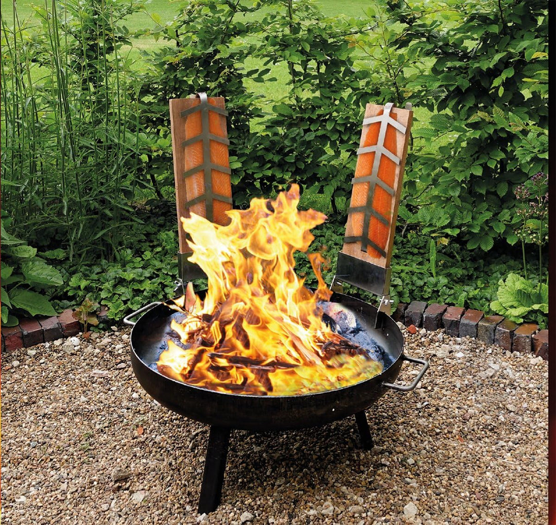Flammlachs Bretter Set 2teilig inklusive Befestigungsmaterial Holz Fisch-Filethalter