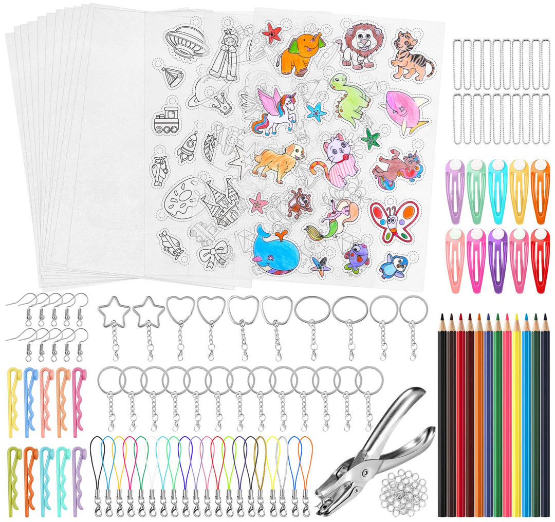 Sweelov 171 Stück Schrumpffolien Set(Mit Lochstanze), 3Gemusterte Schrumpffolie+12Blank A4 Schrumpff