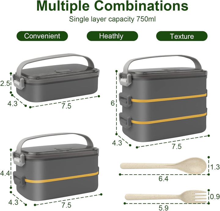 Lunchbox,Bento Box für Erwachsene Kinder,Brotdose Kinder mit Fächern,3-lagige Auslaufsichere Bento L
