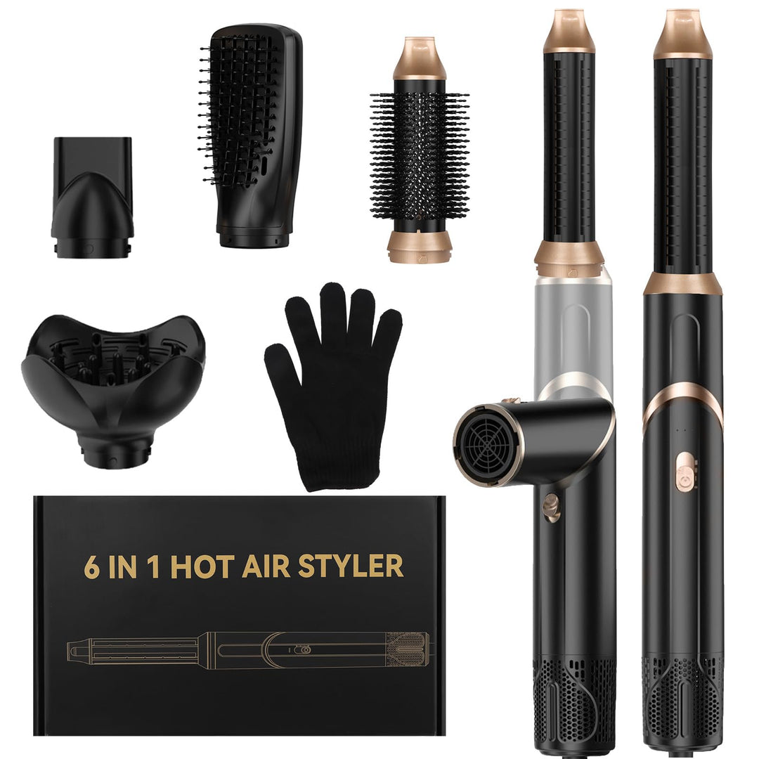 6 in 1 Hairstyler, Professioneller Föhnbürste Haarstyler, Hair Styler Set mit Auto Luft Links/Rechts