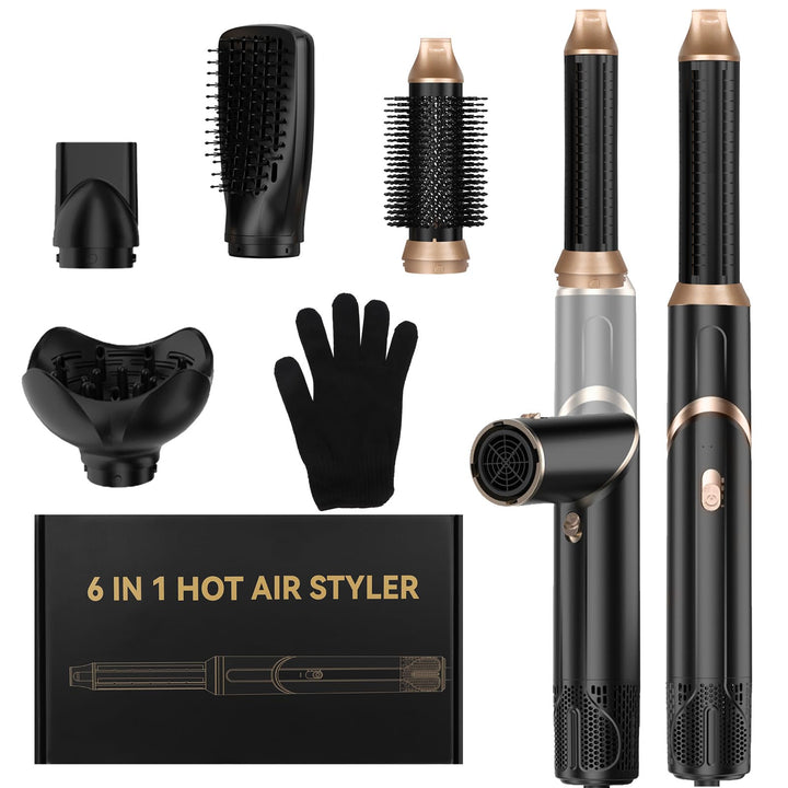 6 in 1 Hairstyler, Professioneller Föhnbürste Haarstyler, Hair Styler Set mit Auto Luft Links/Rechts