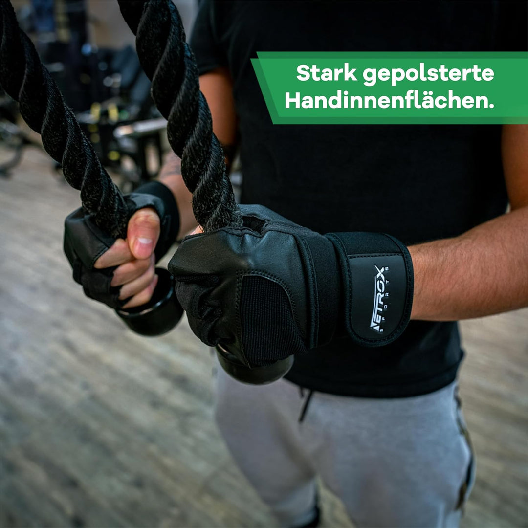 NetroxSports - Trainingshandschuhe mit Handgelenkbandage für Krafttraining Kraftsport - Fitness Hand