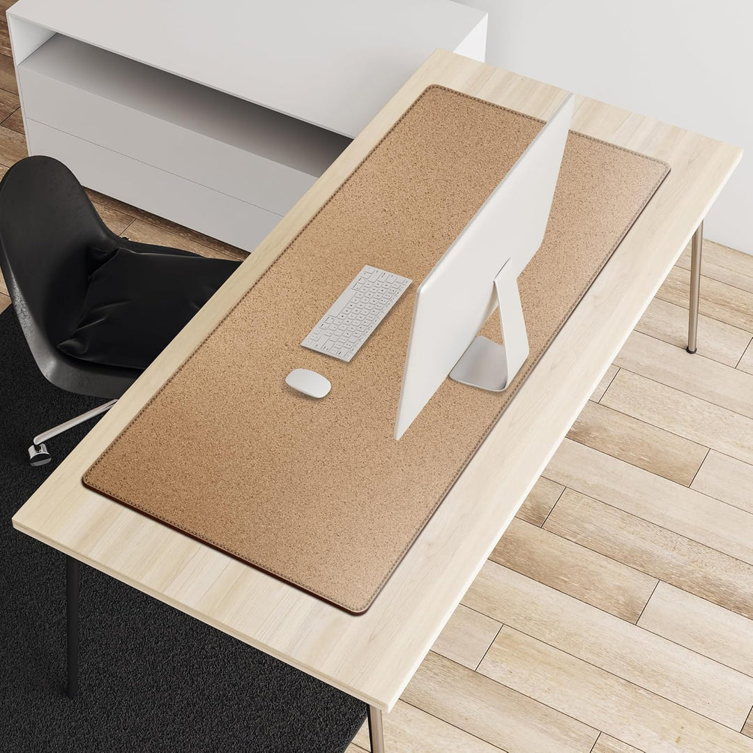 VYAAA Schreibtischunterlage Leder und Kork, 100 x 60cm Tischunterlage, Multifunktionales Laptop Mous