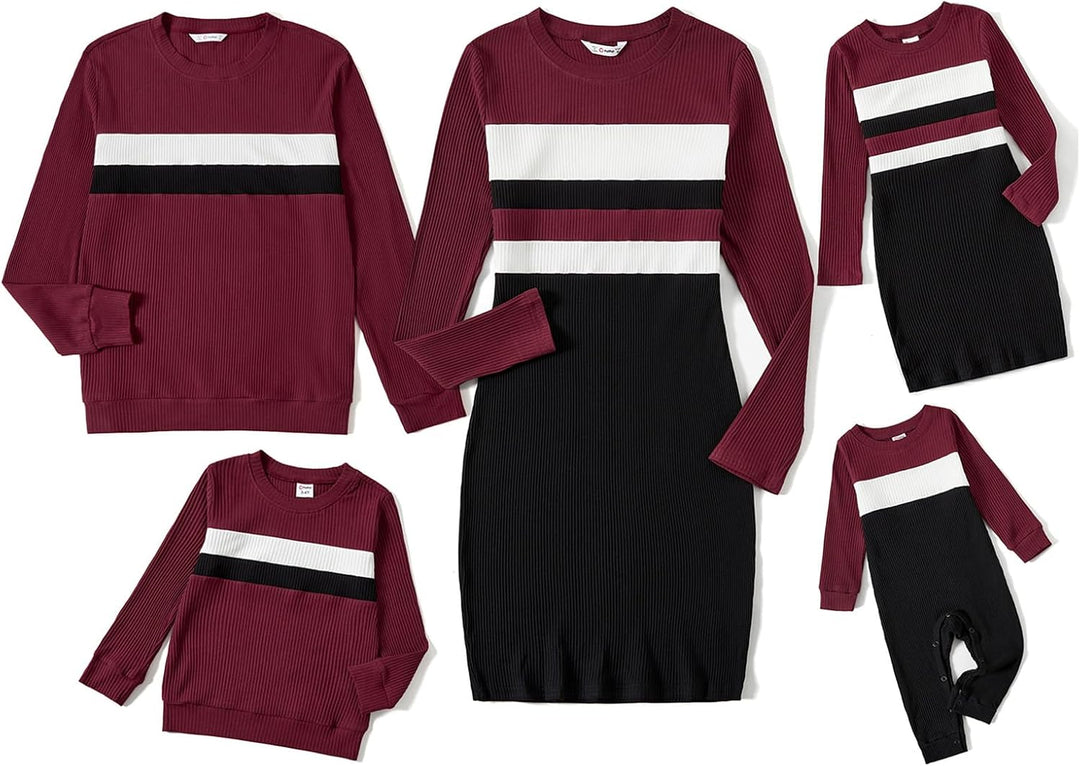 PATPAT Familien Outfit Set Langarm Herbst, Partnerlook Mutter Tochter Kleid Mutter Kind Kleider Mama