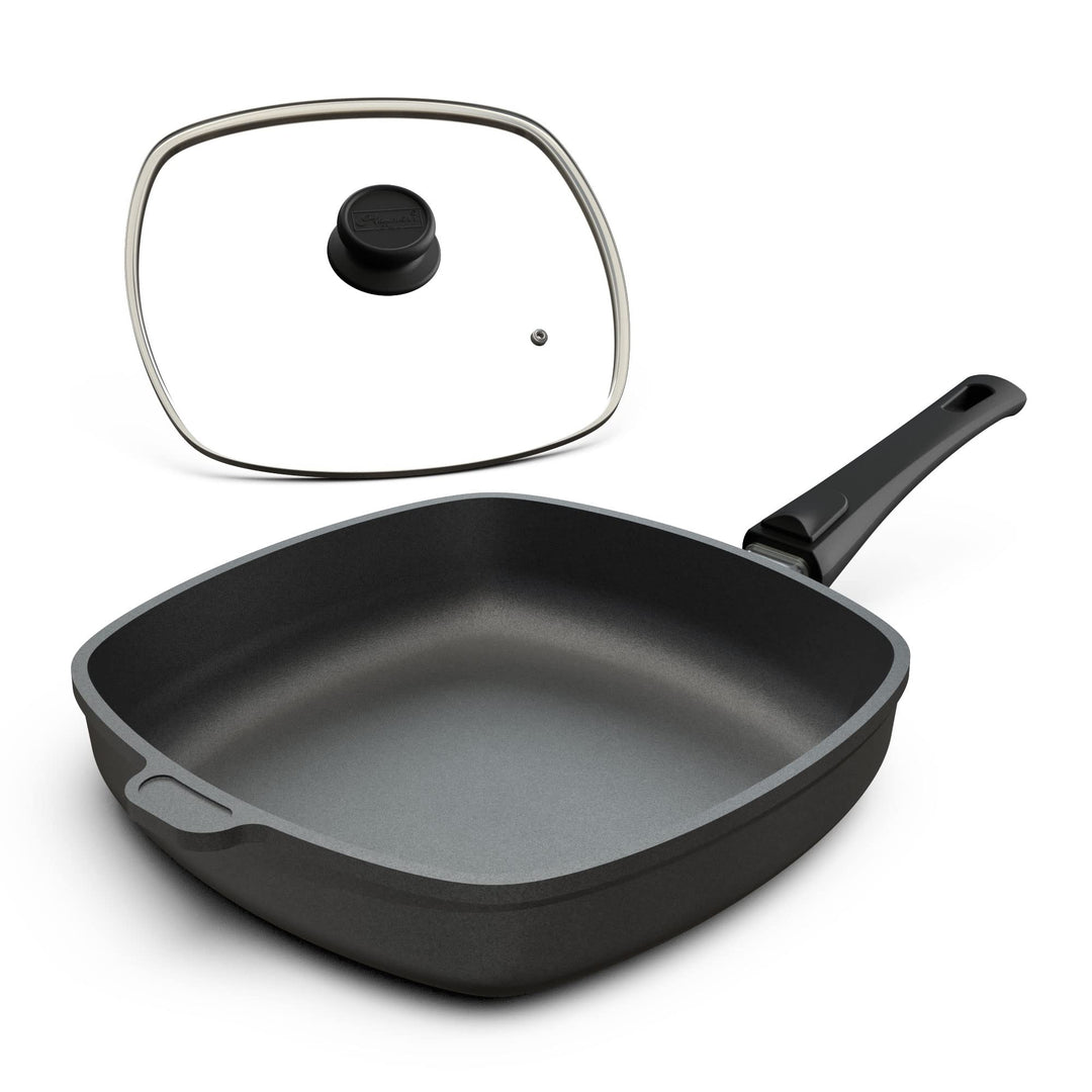 Hoffmann Aluguss Pfanne 28x28 cm Induktion viereckig Hoher Rand I Schmorpfanne Innenhöhe 6 cm I Vier