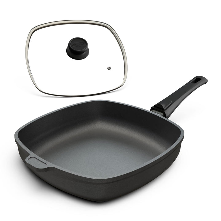 Hoffmann Aluguss Pfanne 28x28 cm Induktion viereckig Hoher Rand I Schmorpfanne Innenhöhe 6 cm I Vier