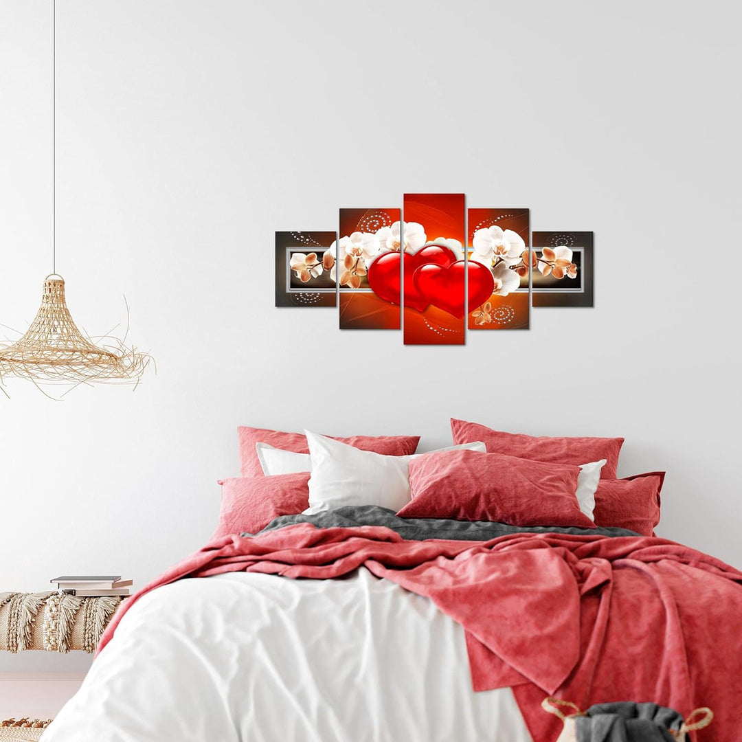 Runa Art Wandbilder Blumen Orchidee 5 Teilig Bild auf Vlies Leinwand Deko Wohnzimmer Herz Abstrakt R