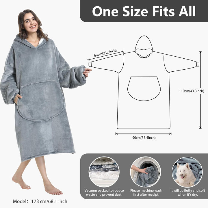 Mokani Kuscheldecke mit Ärmeln und Kapuze Hoodie Decke, Decken Hoodie Decke mit Ärmeln, Übergrösse F