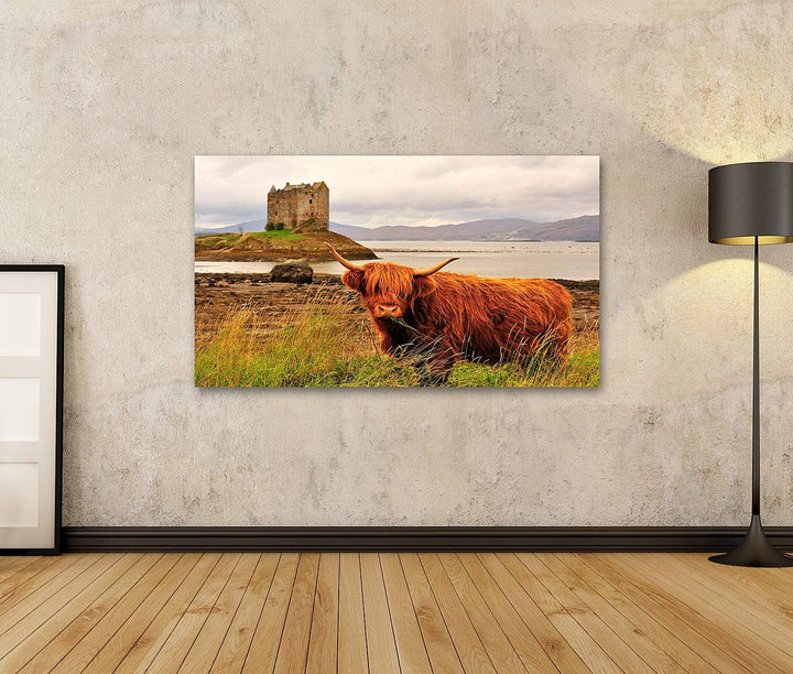 islandburner Bild auf Leinwand Hochlandkuh Loch Linnhe Schottland Bilder Wandbilder Poster Leinwand