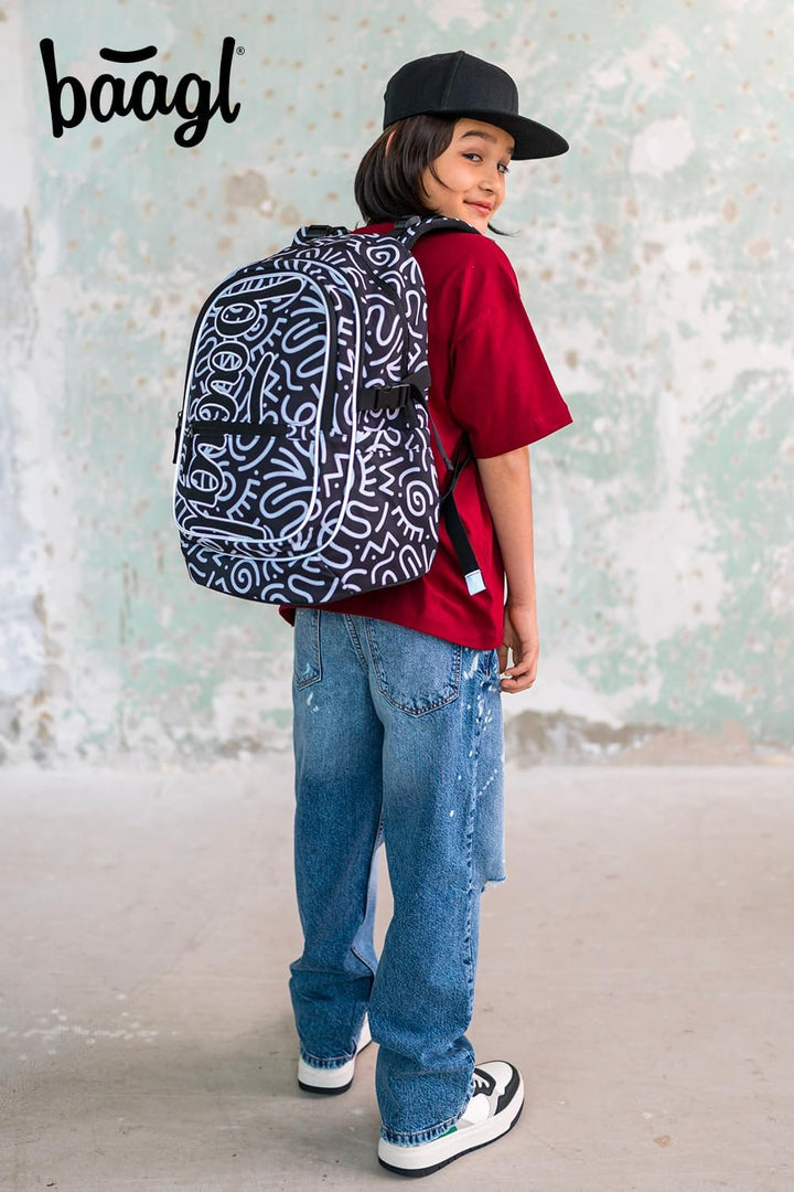 Baagl Kinderrucksack, Schulrucksack für Kinder mit ergonomisch geformter Rücken, Brustgurt und refle