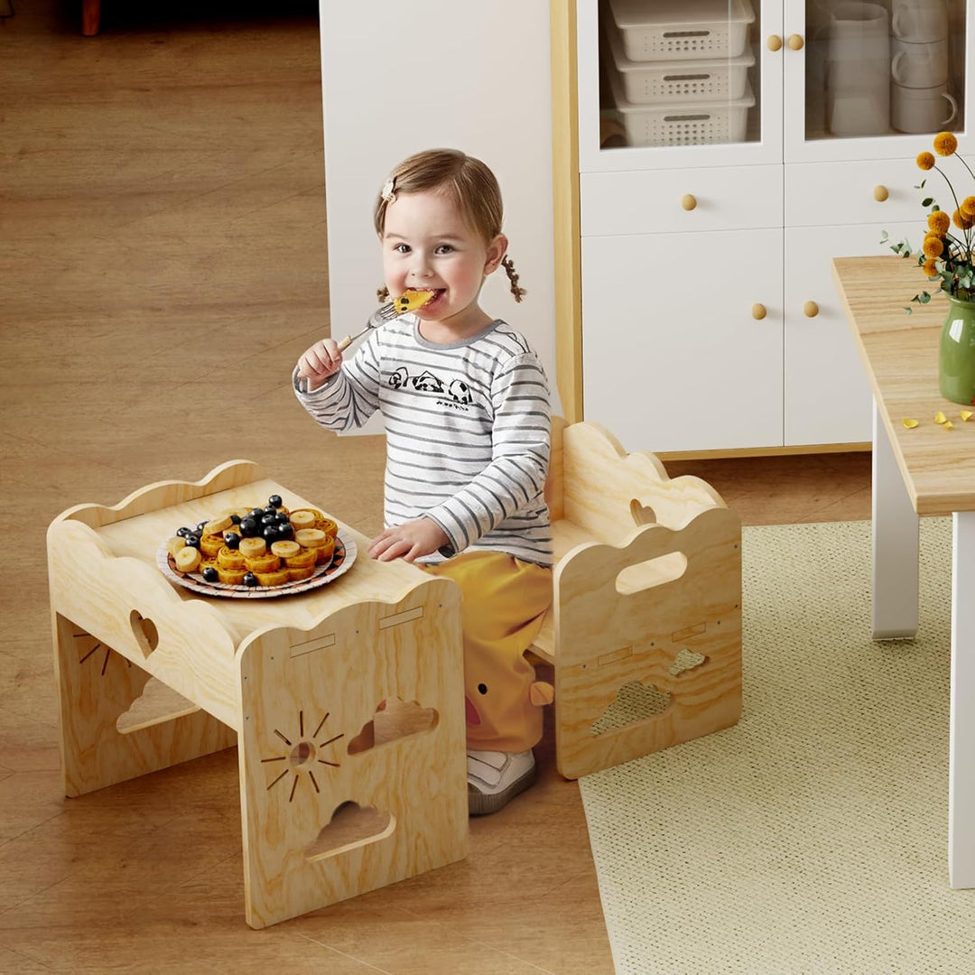 Giklux und Stuhlsets für Kindertisch, Tisch und Stuhl aus Holz, Montessori-Tisch, Montessori-Möbel,