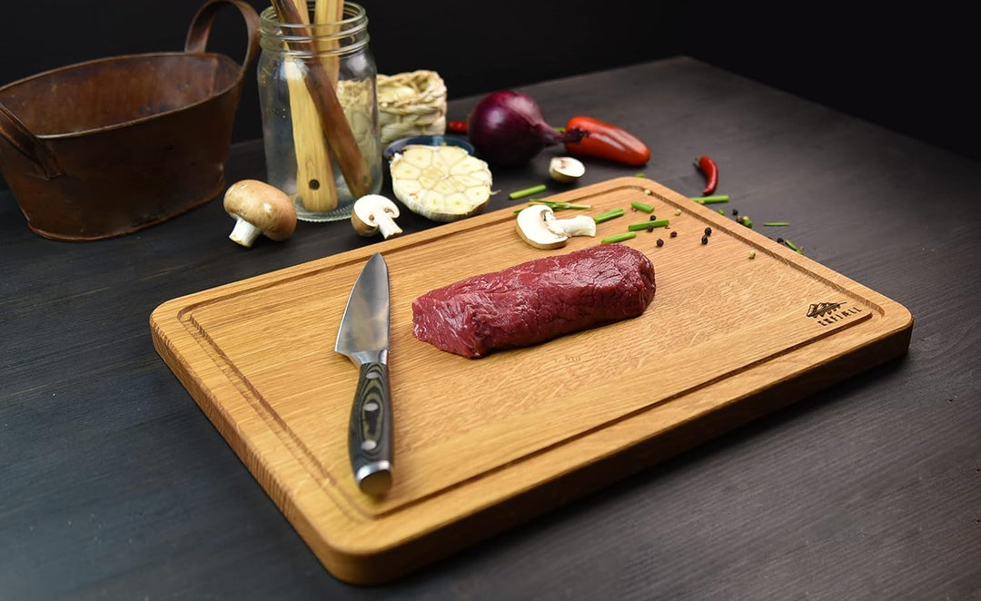 EKFJAELL Premium Schneidebrett Eiche mit Saftrille 35 x 25 x 2 cm, antibakteriell & Hartwachs-Schich