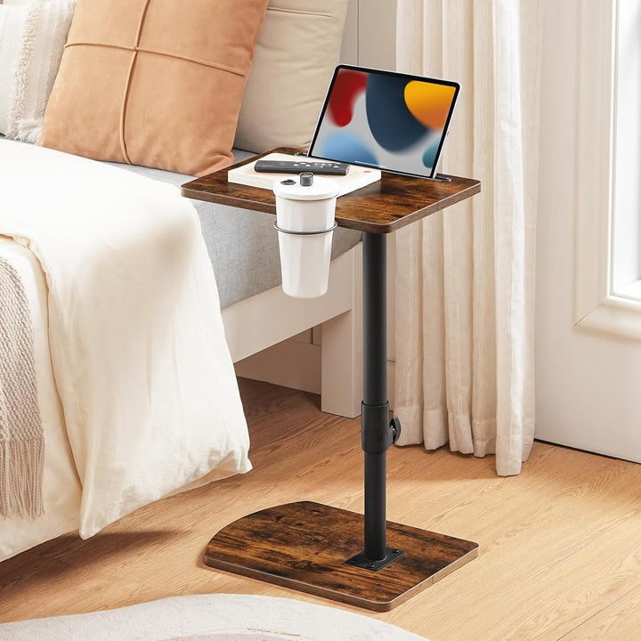 HOOBRO C-Form Beistelltisch Höhenverstellbar von 45,5-78 cm, 360° drehbarer Sofatisch mit Getränkeha