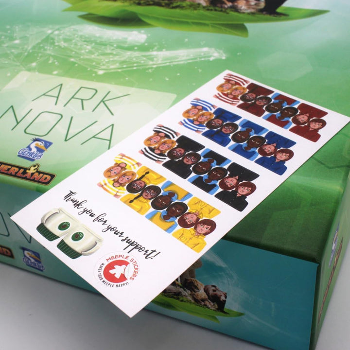 MeepleSticker für Arche Nova | Ark Nova | 34 Aufkleber | Holzfiguren | Spilefiguren | Brettspielen |