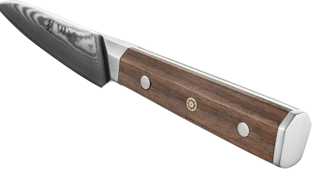 Wakoli Damast Küchenmesser Gemüsemesser mit 8 cm Klinge aus 67 Lagen Damaststahl und VG10 Kern, Waln