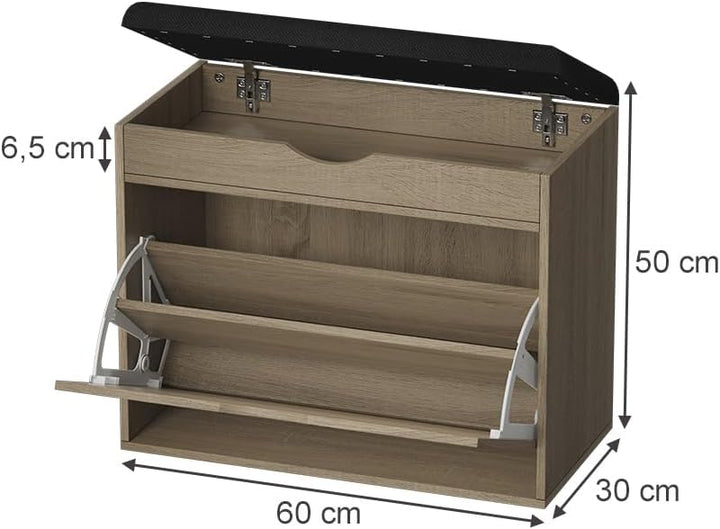 Vicco Schuhbank Schufy, Sonoma, 60 x 51 cm mit 2 Fächern, Sonoma