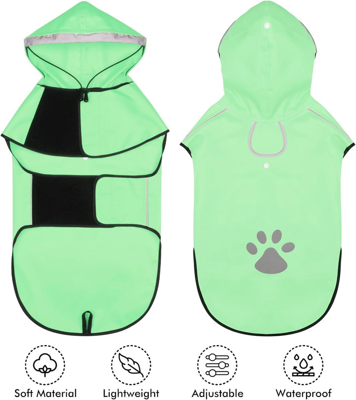 BiPawTi Hunderegenmantel Wasserdicht für Hunde, Reflektierenden Hunde-Regenjacken für Grosse Hund, H