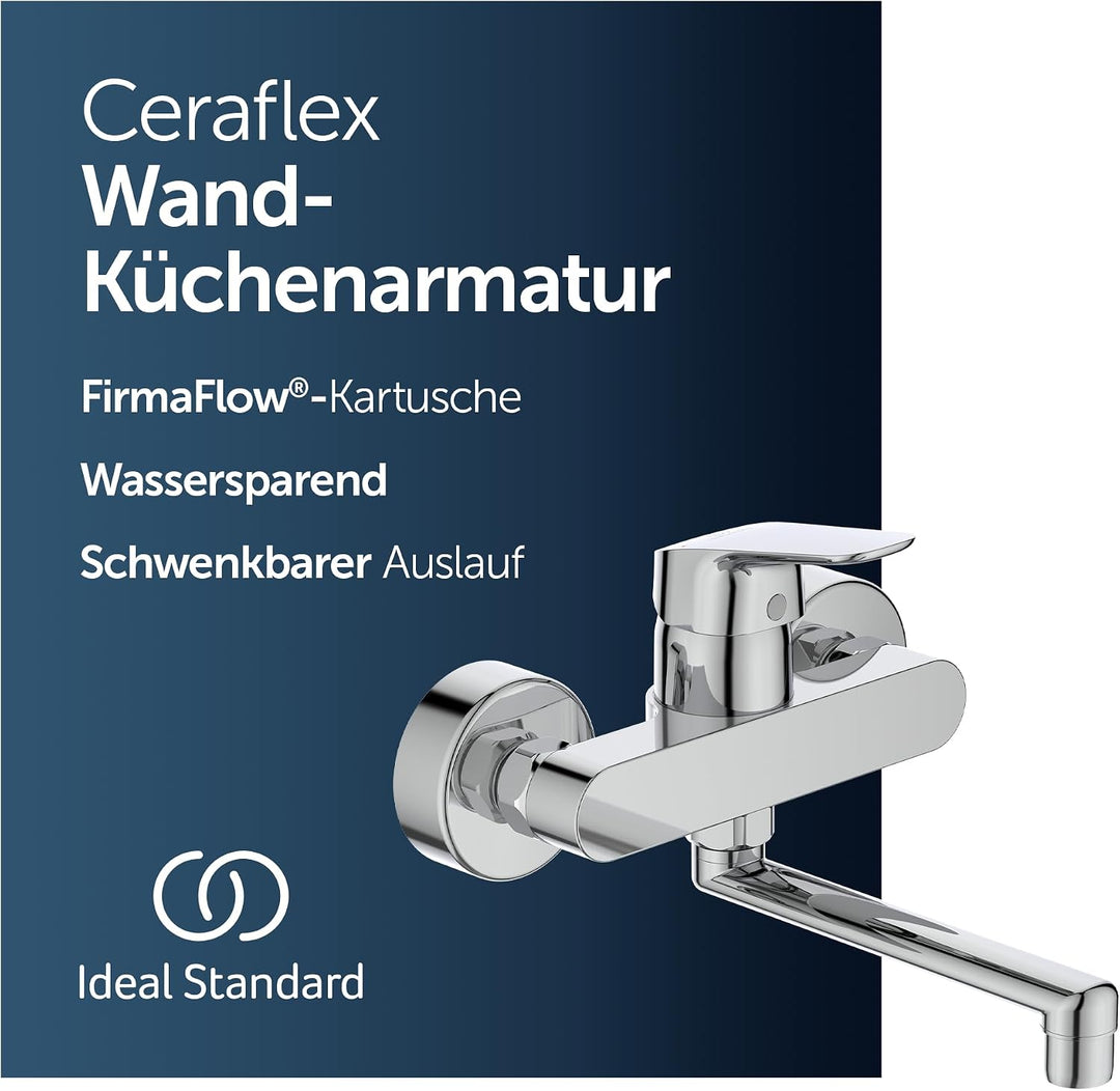 Armatur / Küchenarmatur CERAFLEX Ausladung 200 mm | zur Wandmontage, Schwenkbarer Rohrauslauf, S-Ans