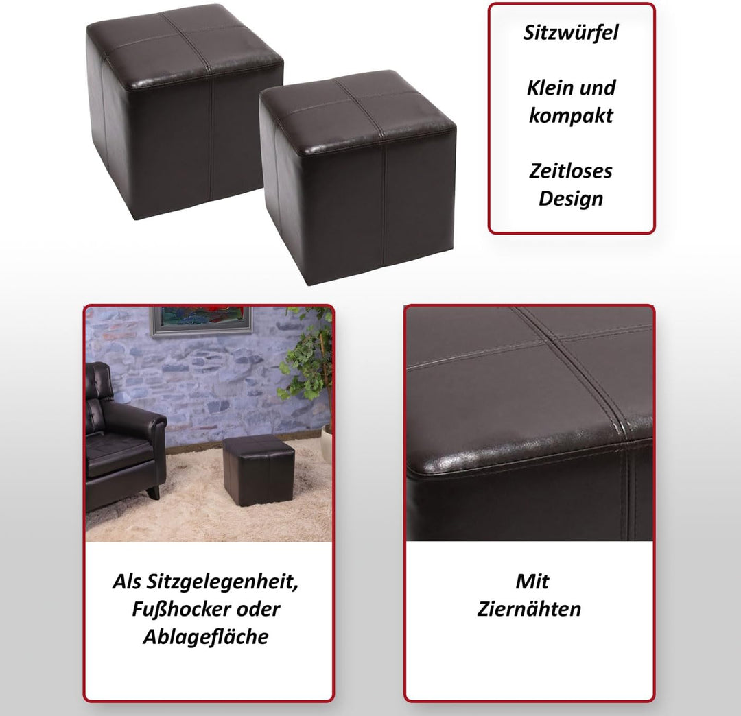 Mendler 2er-Set Sitzwürfel Hocker Sitzhocker Onex, Leder + Kunstleder, 36x36x36cm FSC®-Zertifiziert