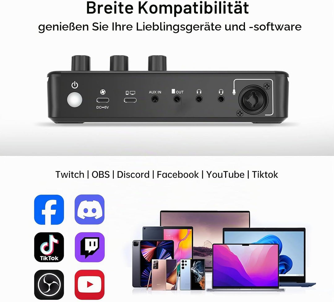 Gaming Audio Mixer Professioneller RGB Audio Soundmixer für Streamer und Content Creator 6 Benutzerd