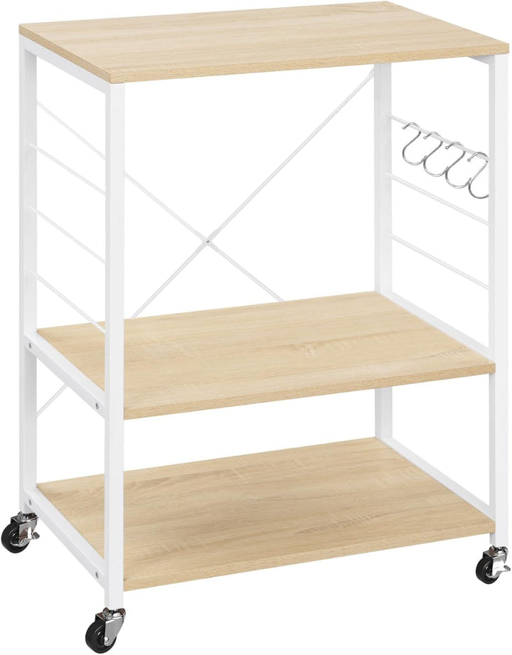 WOLTU Küchenregal auf Rollen, Mikrowellen-Regal mit 3 Ablagen & 4 Haken, dreistufiger Servierwagen m