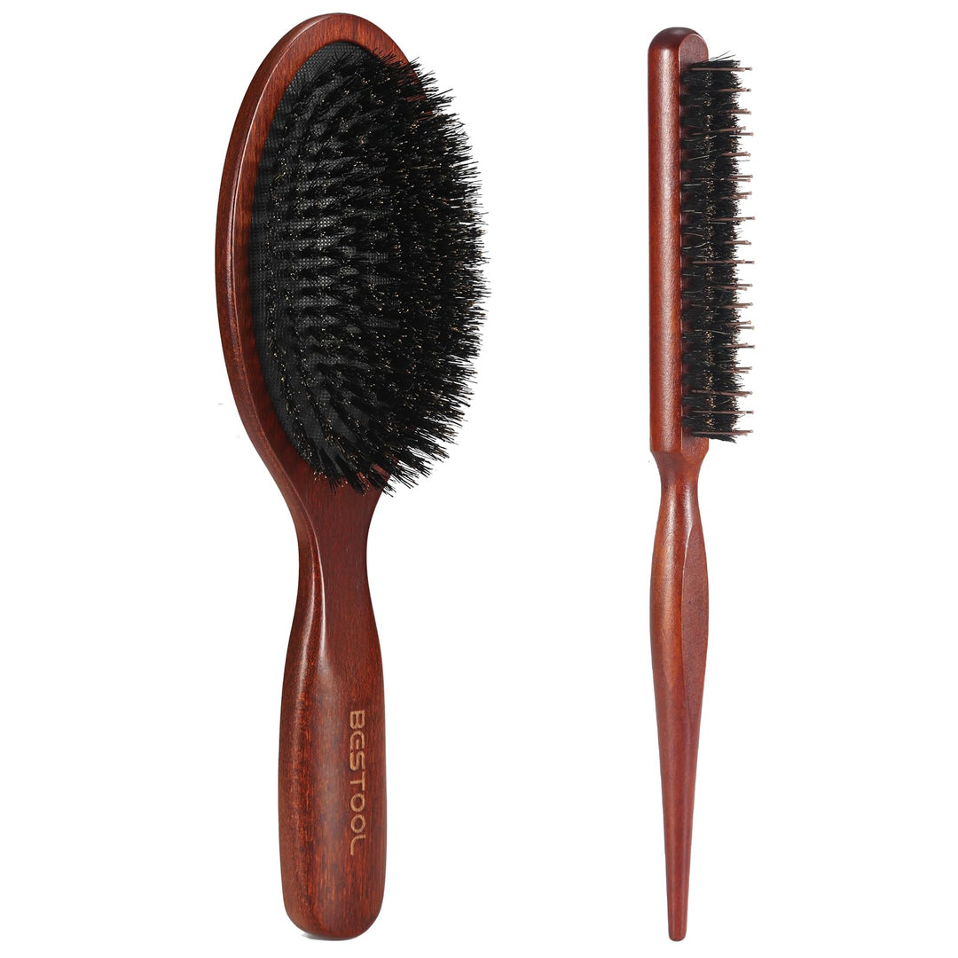 BESTOOL Haarbürste, 100% Wildschweinborsten Bürste für Damen, Herren, Kinder, Naturborsten Haarbürst