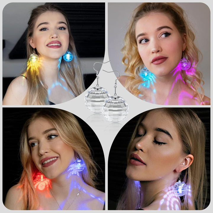 LED Ohrringe Disco Ball Ohrringe 7 RGB Licht Projektion Licht Ohrringe für Frauen Wiederaufladbare L