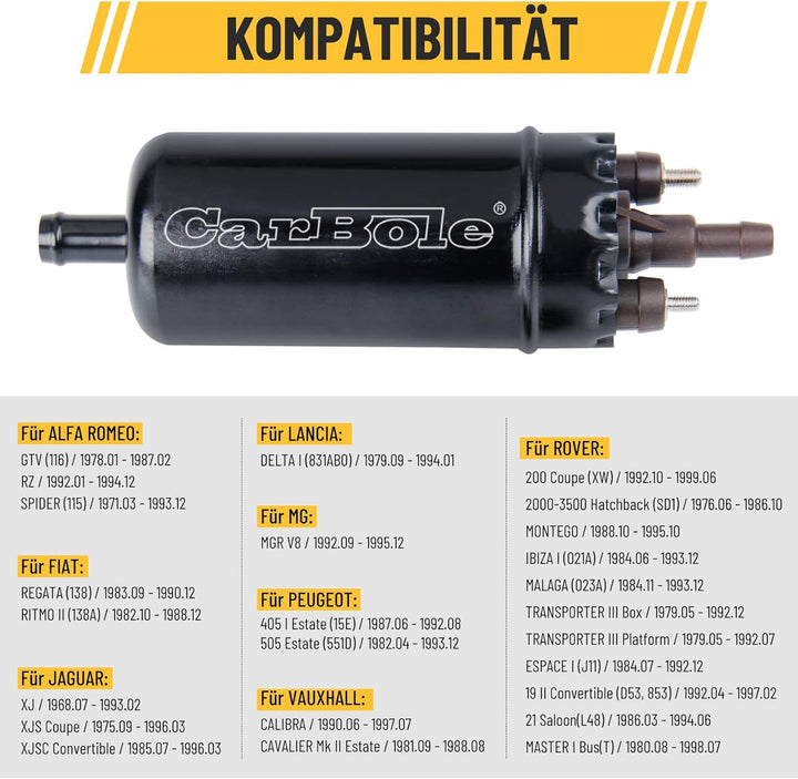 CarBole Elektrische Inline-Kraftstoffpumpe 12V,Dieselpumpe 250 bhp,Universal Externe Inline-Kraftsto
