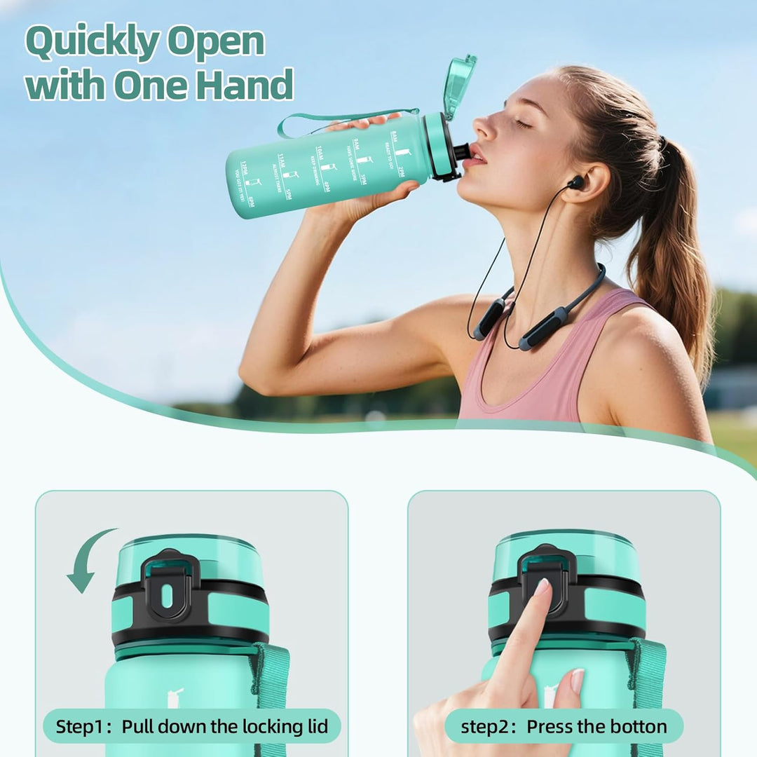 Motswedi Trinkflasche 1l, Mit Zeitstempel, Trinkflasche Kohlensäure Geeignet, Auslaufsicher, Wasserf
