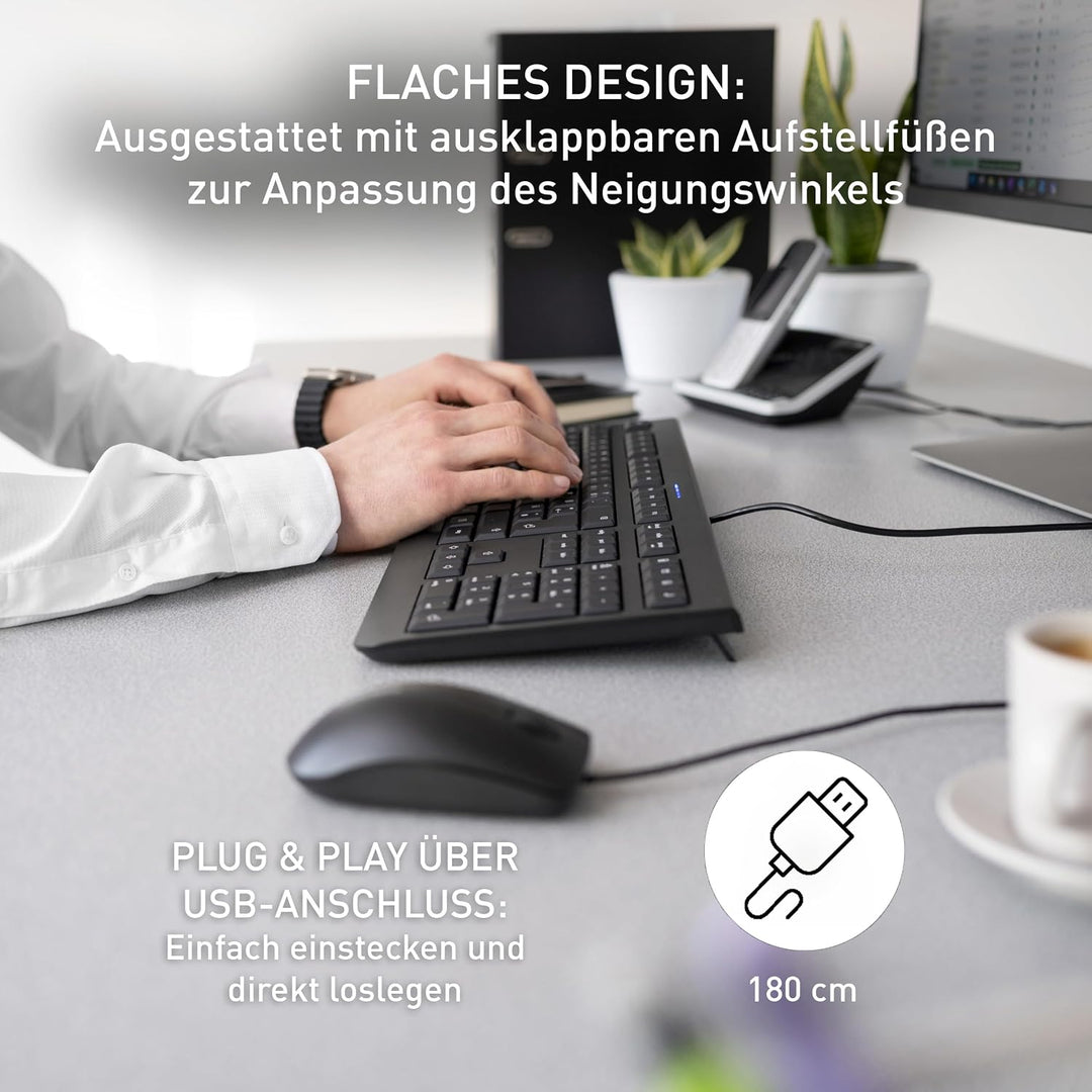 CHERRY KC 1000 - USB Tastatur - Flaches Design - Kabelgebunden - „der Blaue Engel“ - GS-Zulassung -