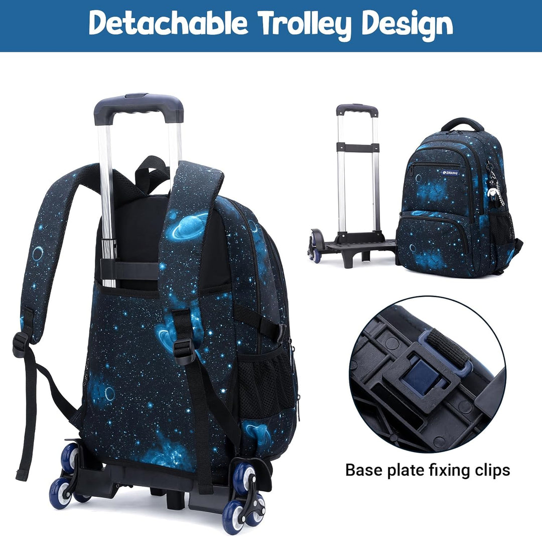 Amythe Schulrucksack Trolley für Jungen Teenager Rucksack mit Rollen 3-teilig mit Lunchtasche Federm